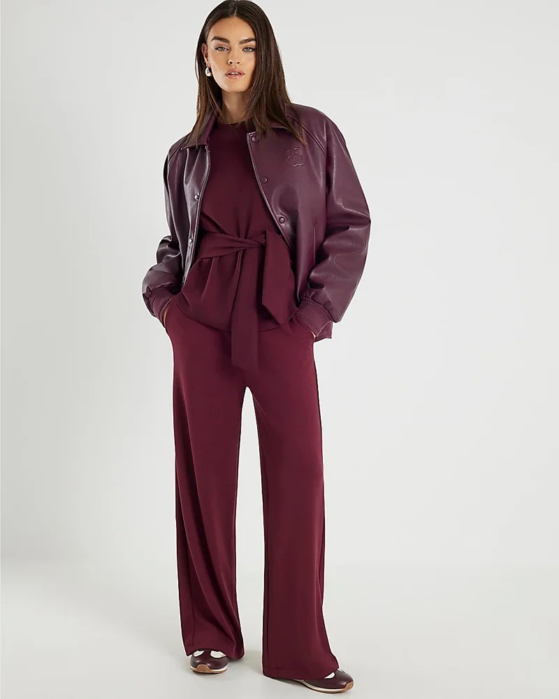 Womens Red Premium High Waisted Wide Leg Joggers