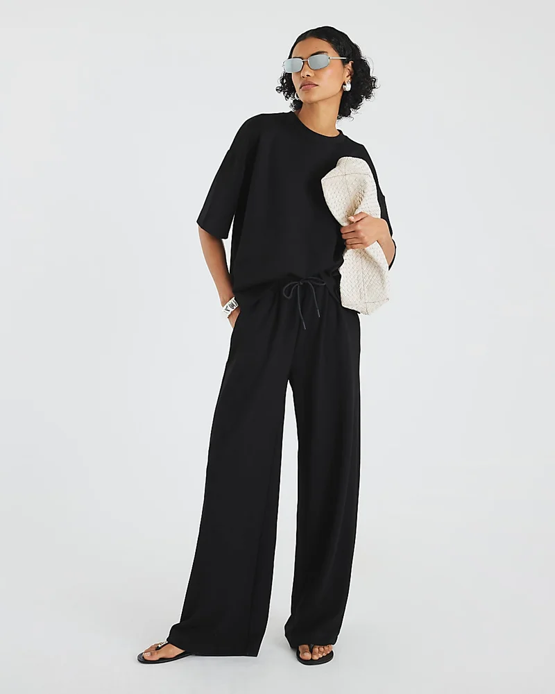 Womens Black Premium High Waisted Wide Leg Joggers