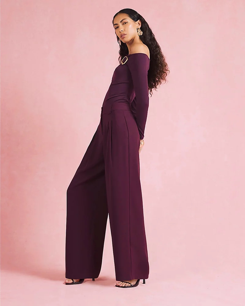 Womens Red Wide Leg Tailored Trousers