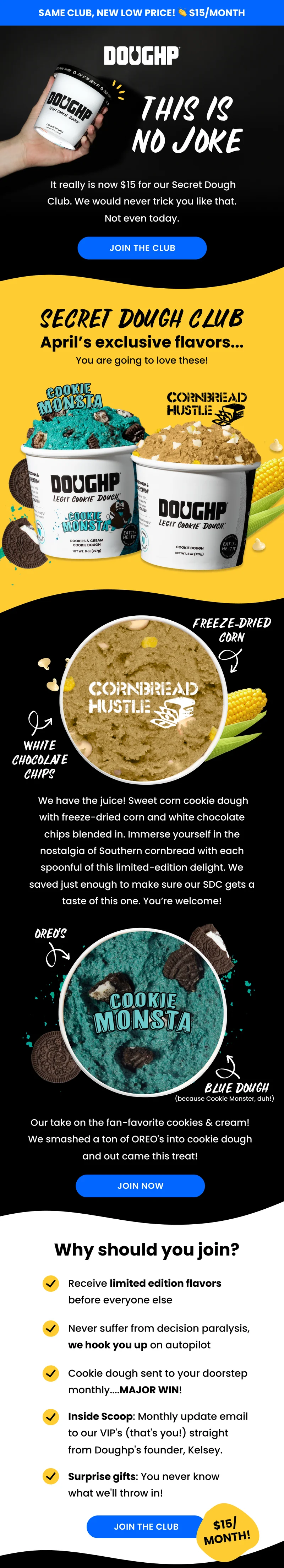 Secret Dough Club now $15/month.