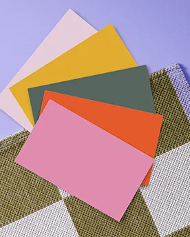 Yellow, green, orange, pink color swatches