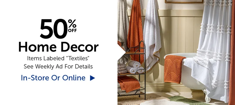 50% Off Home Decor - Items Labeled "Textiles"