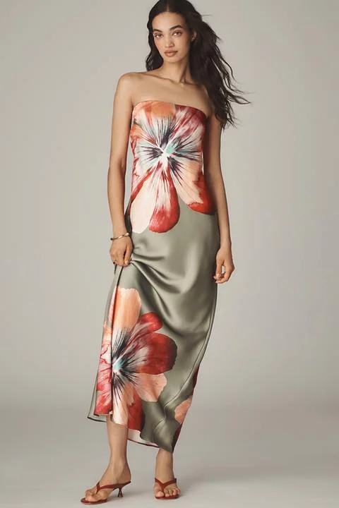 The Fleur Strapless Satin Maxi Slip Dress