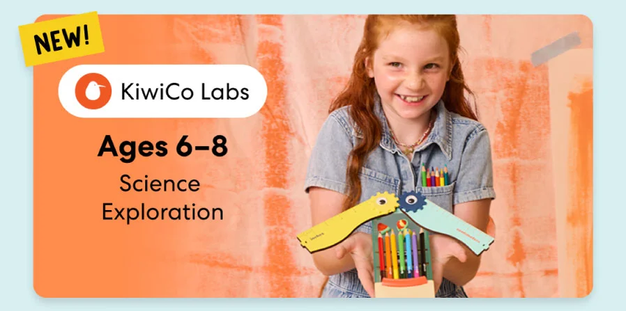 Young girl smiling while working on a science experiment from KiwiCo Labs. Hands-on STEM learning for ages 6–8. Young girl smiling while working on a science experiment from KiwiCo Labs. Hands-on STEM learning for ages 6–8.