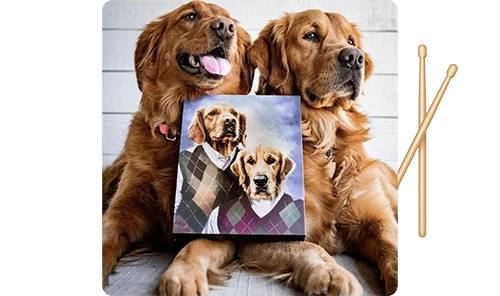 Before and After - Customer photos of their two pets with the finished pet portrait