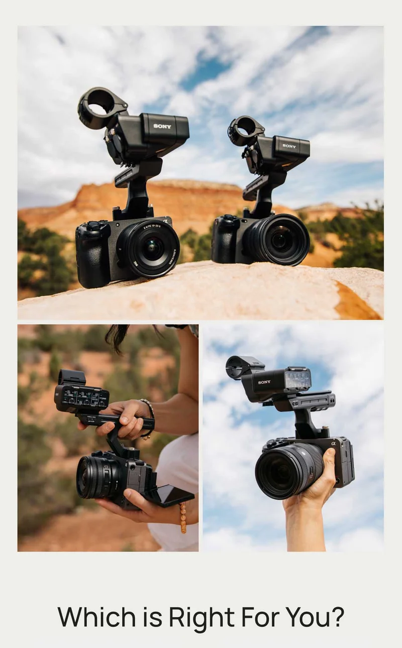 Images of Cameras in hands out in the desert.