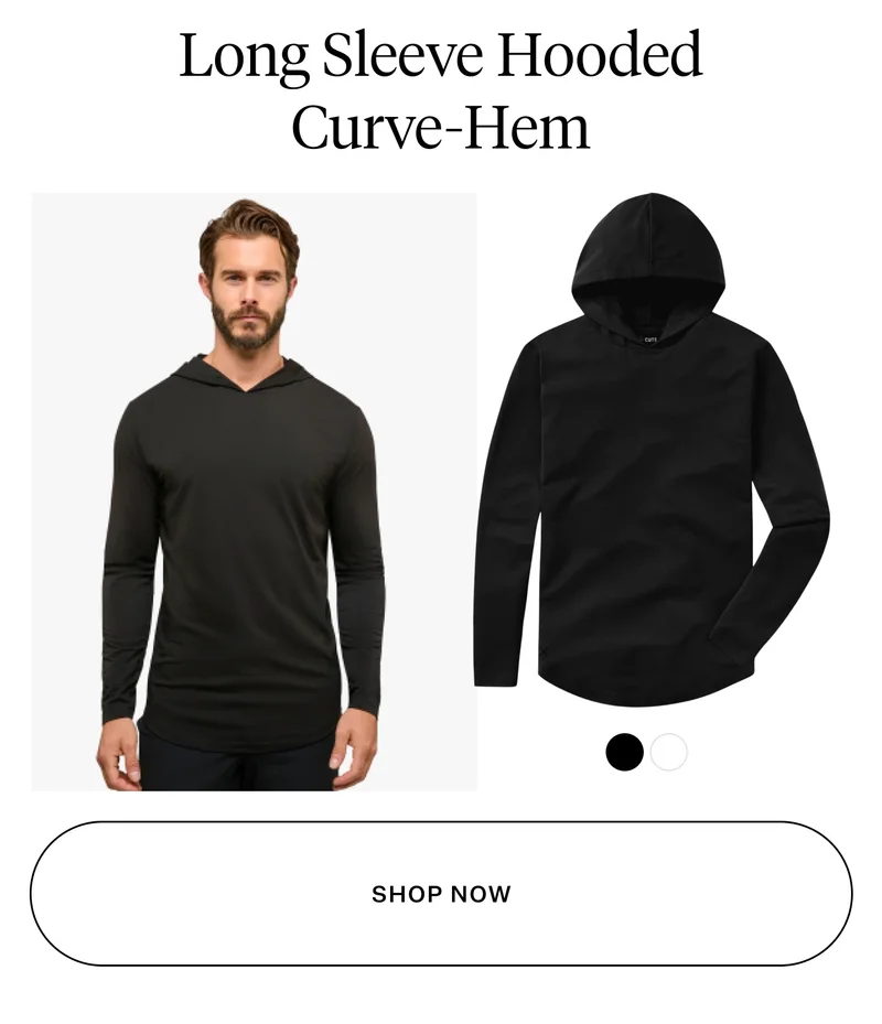 AO Long Sleeve Hooded Curve-Hem Tee