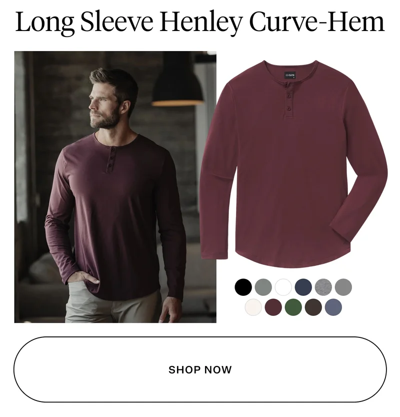AO Long Sleeve Henley Curve-Hem