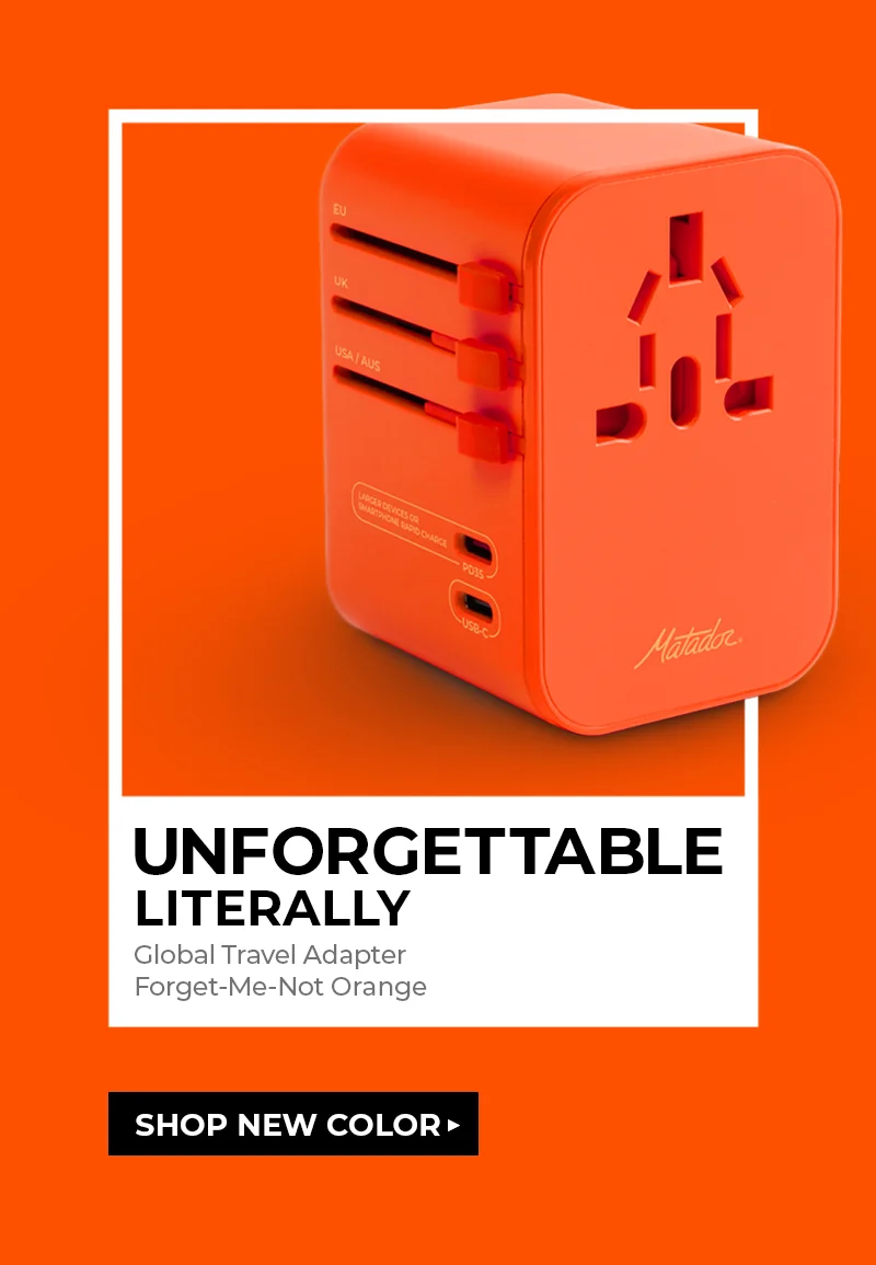 Unforgettable, literally. Global Travel Adapter, forget-me-not orange. Shop the new color