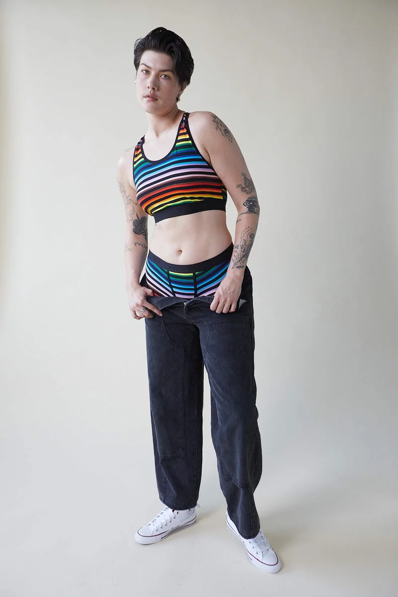 Image of Racerback Soft Bra - Progress Pride Stripes