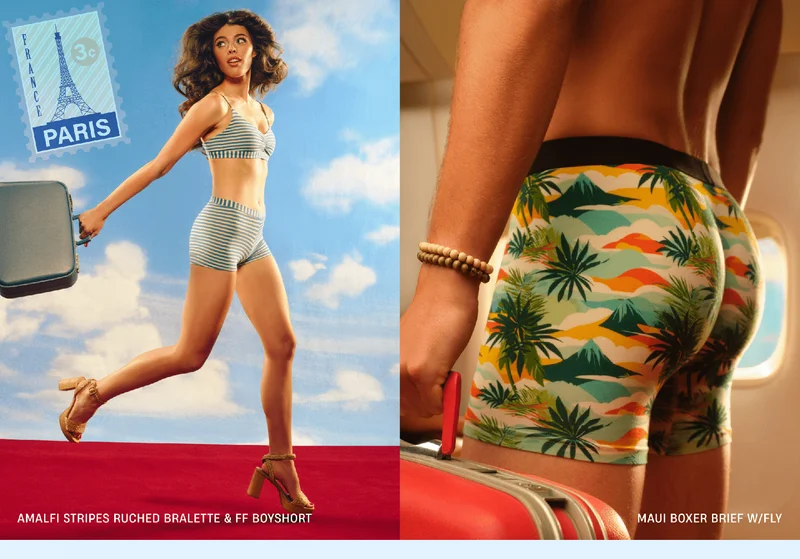 Paris | Amalfi Stripes Ruched Bralette & FF Boyshort | Maui Boxer Brief W/Fly