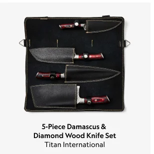 5-Piece Damascus & Diamond Wood Knife Set