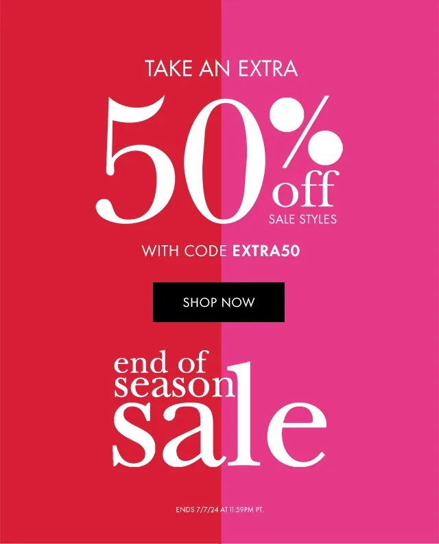 Take An Extra 50% off Sale Styles with code discount code end of season sale Ends 7/7/24 at 11:59PM PT.