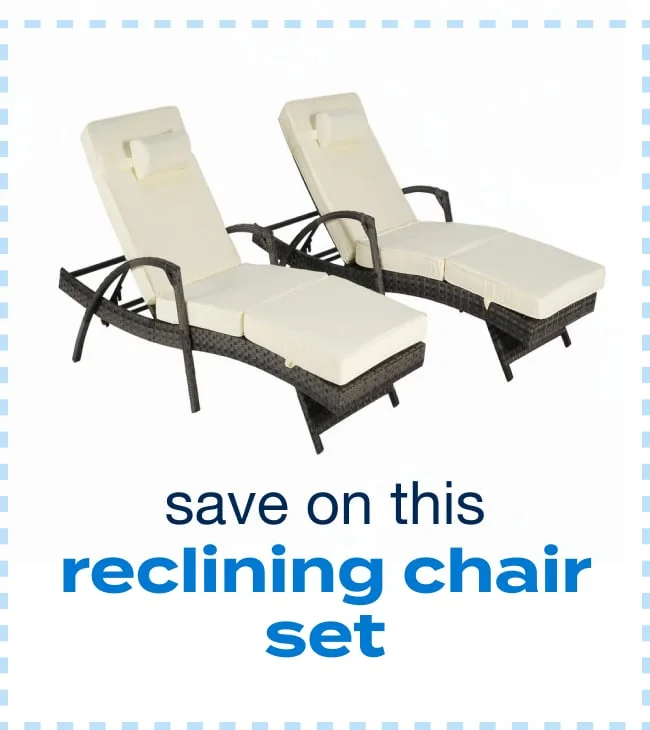 Outdoor Long Reclining Chair Set of 2 with Cushions