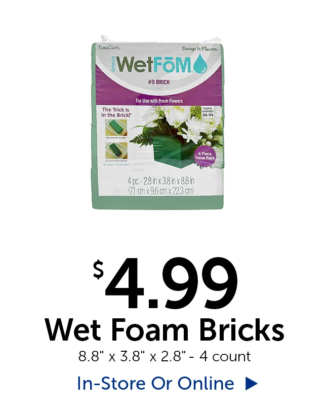 $4.99 Wet Foam Bricks - 8.8" tall by 3.8" wide by 2.8" long - 4 count