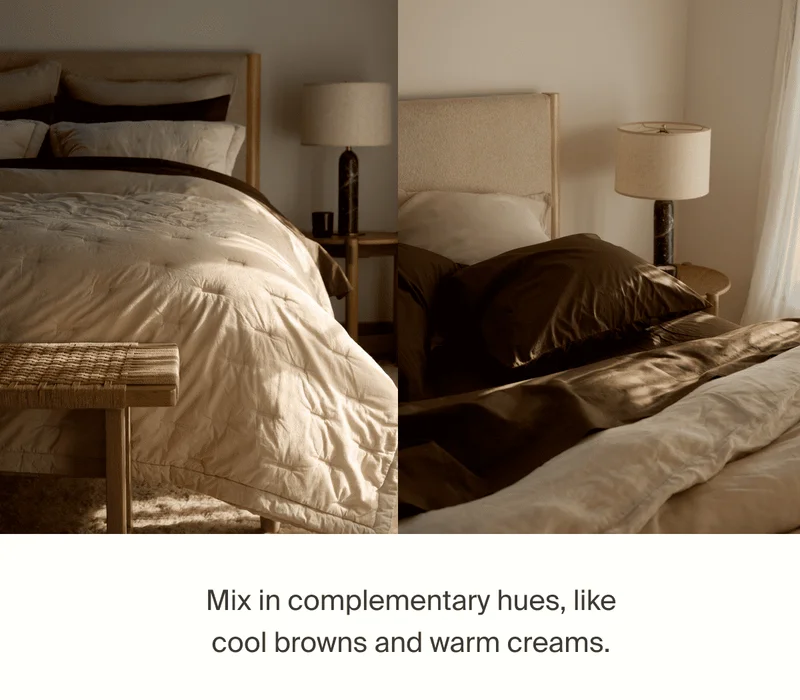 mix in complementary hues, like browns and warm creams.
