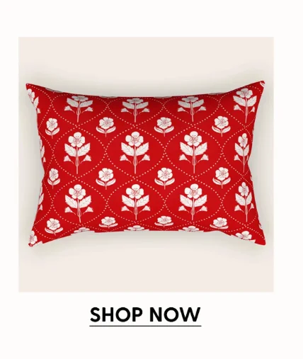 Hand-Drawn Nostalgic Floral Design in Bold Red Throw Pillow