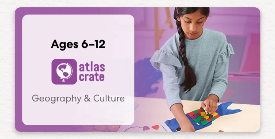 Child exploring KiwiCo World geography crate. Fun activities on culture and world exploration for ages 6–12+