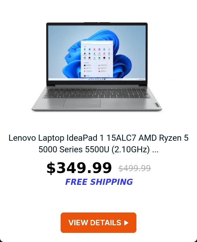 Lenovo Laptop IdeaPad 1 15ALC7 AMD Ryzen 5 5000 Series 5500U (2.10GHz) ...