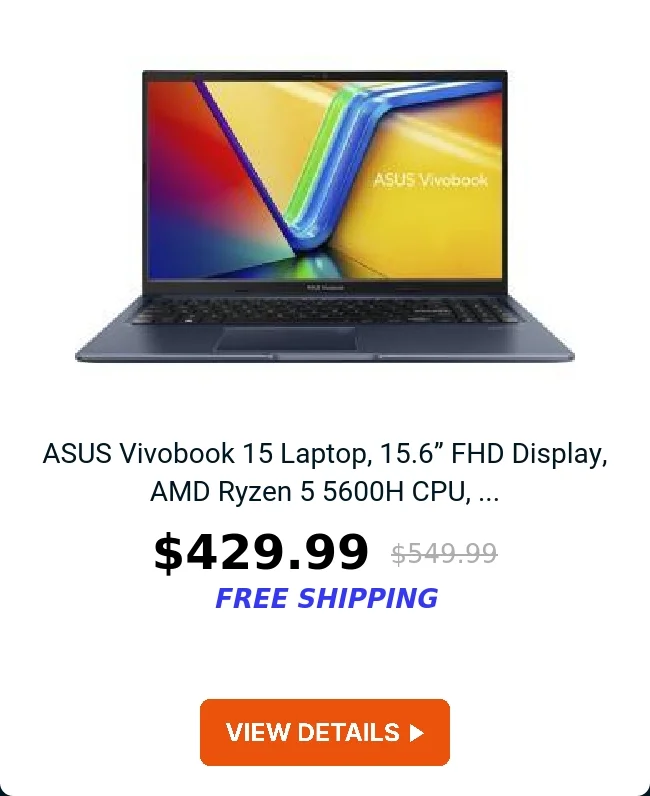ASUS Vivobook 15 Laptop, 15.6” FHD Display, AMD Ryzen 5 5600H CPU, ...