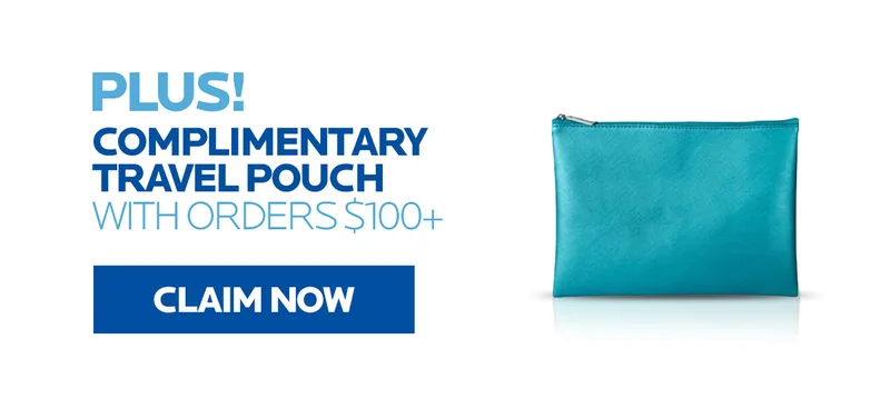 Plus get a complimentary pouch with orders $100+