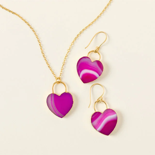 Piece of My Heart Pink Agate Jewelry