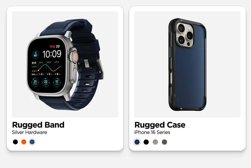 Shop Rugged Band and Rugged Case in Atlantic Blue. Also available in Black and Ultra Orange for Rugged Band. And Black, Forest, and Desert for Rugged Case.