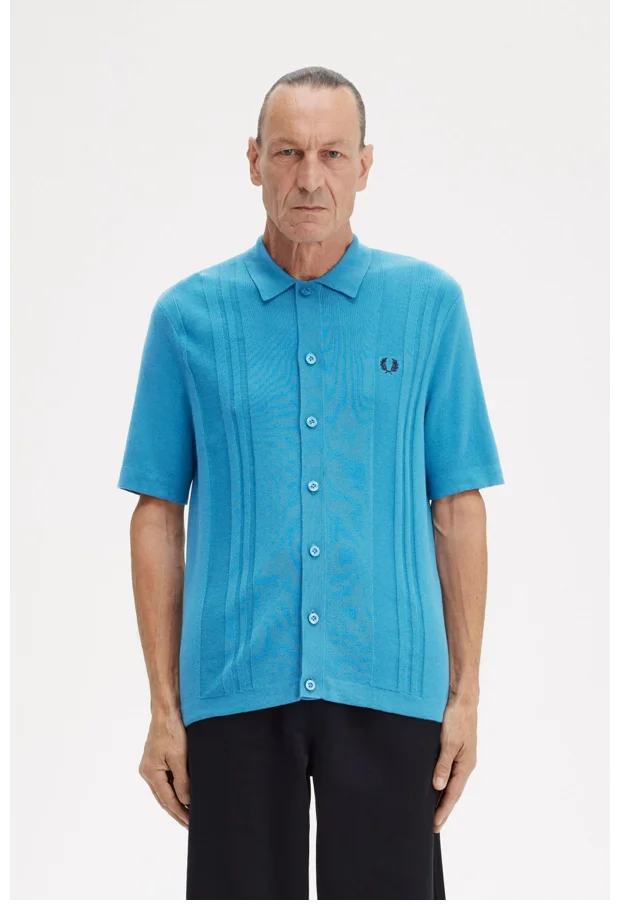 Runaway Bay Blue Knitted short sleeved button-through shirt