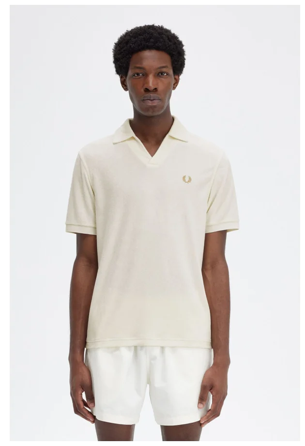 Ecru Towelling T-shirt with open collar
