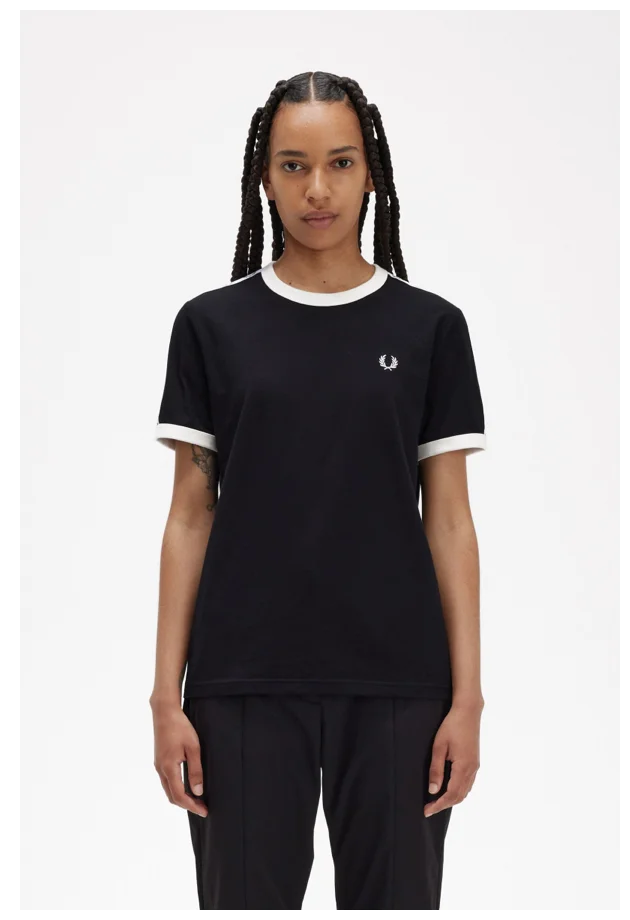 womenswear black ringer tee with white taping