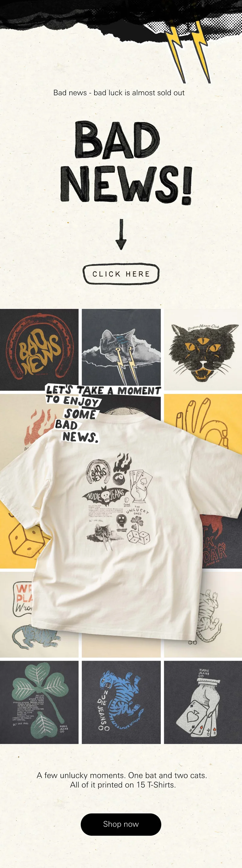 Bad news! A bad luck t-shirt drop.