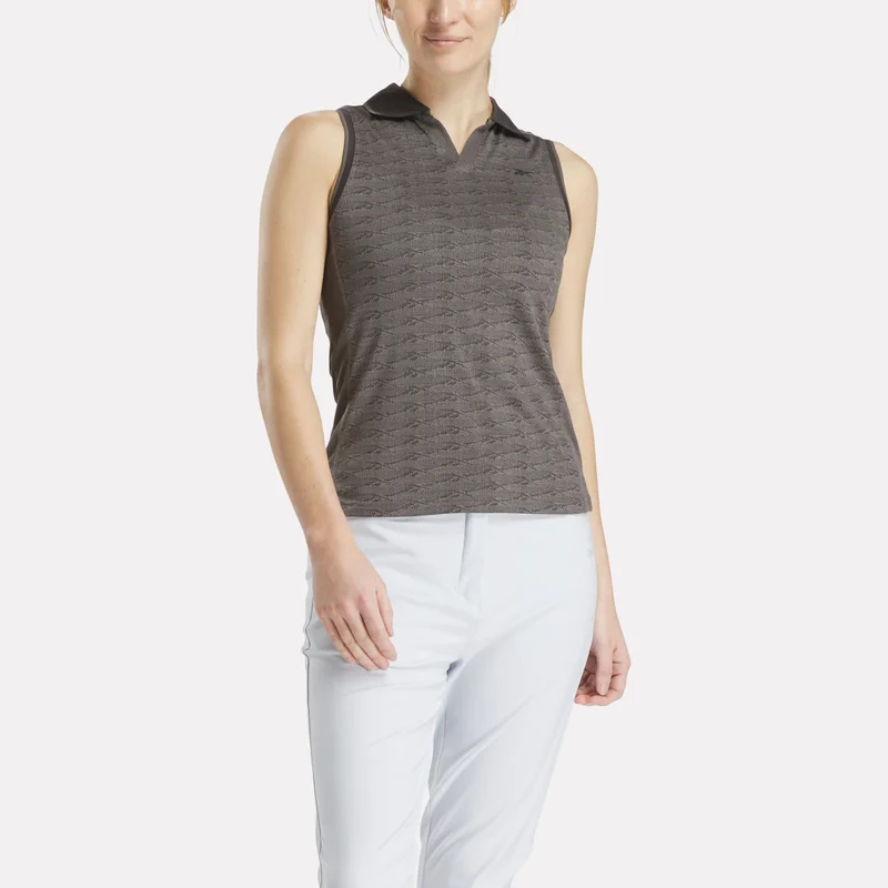 Image of Women's Sleeveless Tonal Vector Jacquard Golf Polo Shirt