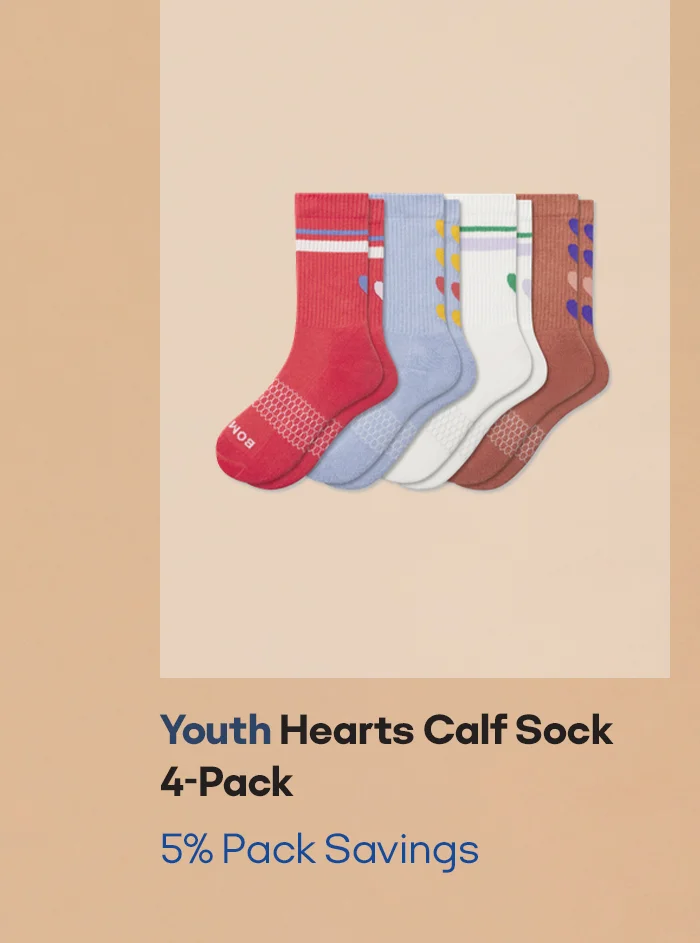 Youth Hearts Calf Sock 4-Pack 5% Pack Savings