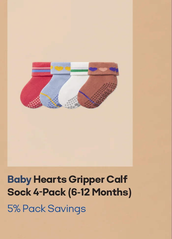 Baby Hearts Gripper Calf Sock 4-Pack (6-12 Months) 5% Pack Savings