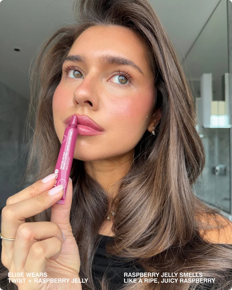 Elise wears Twist + Raspberry Jelly​​. Raspberry Jelly smells like a ripe, juicy raspberry