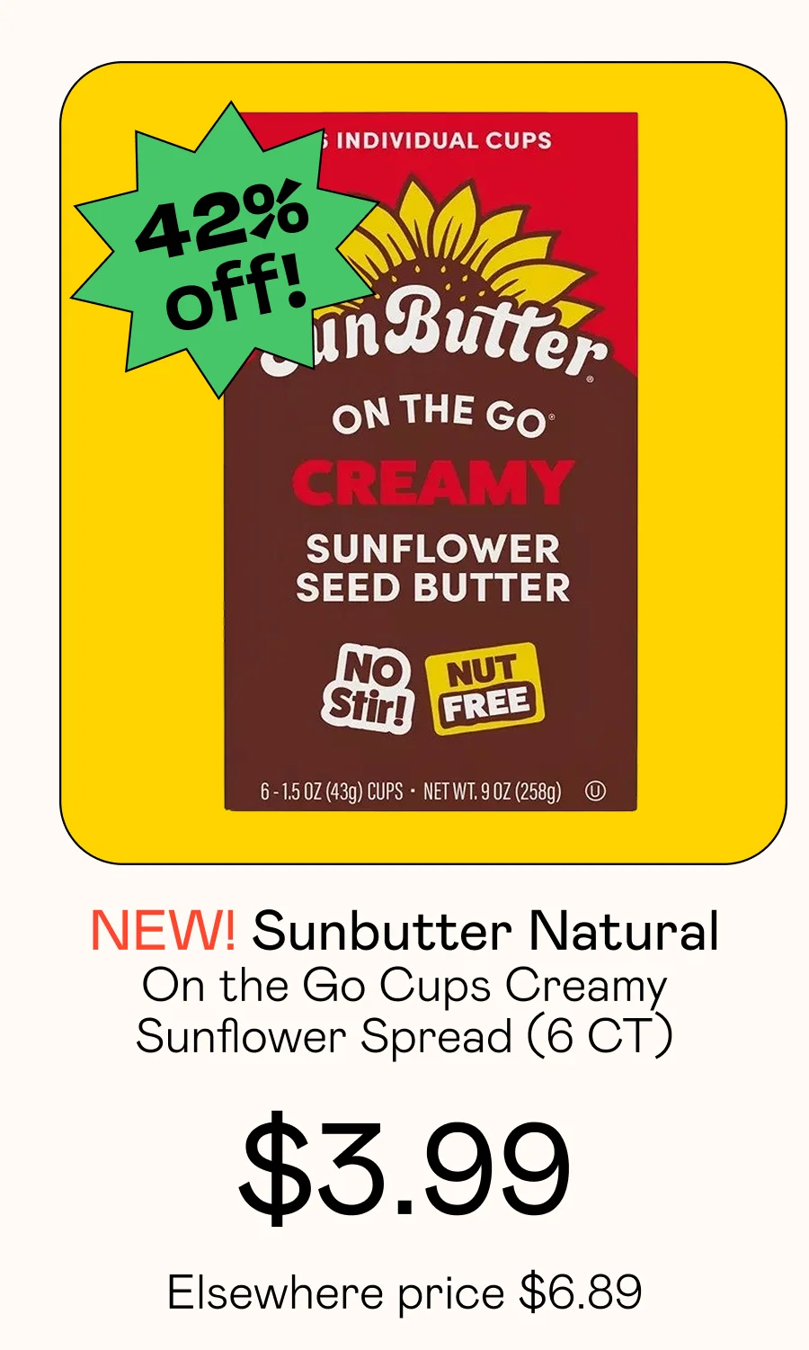 On the Go Cups Creamy Sunflower Spread (6 CT)