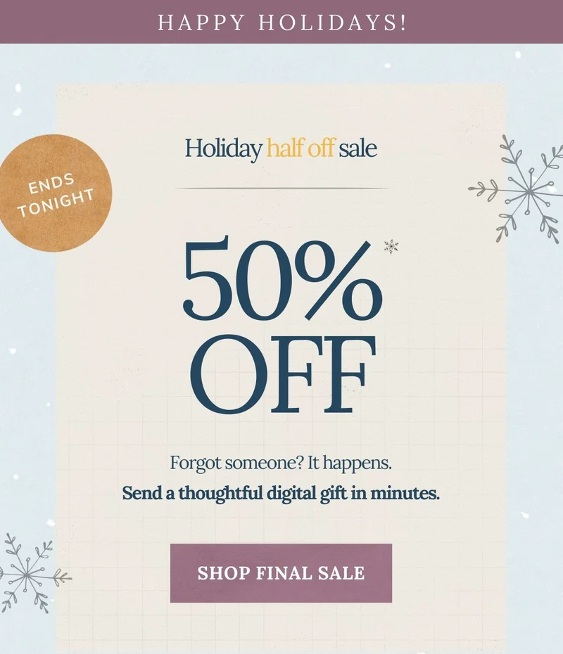 Shop holiday half off shop all