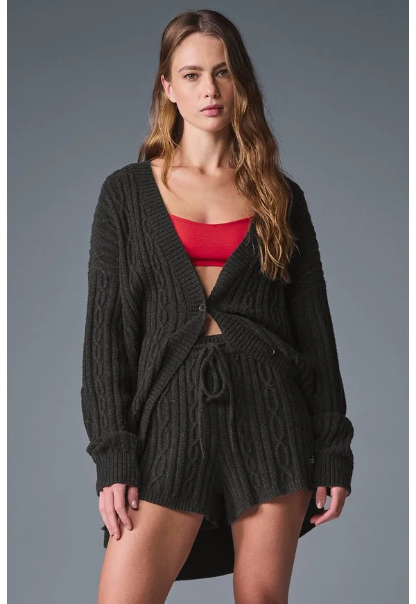 Cable Knit Winter Bliss Cardigan - Dark Heather Grey - Dark Heather Grey / L