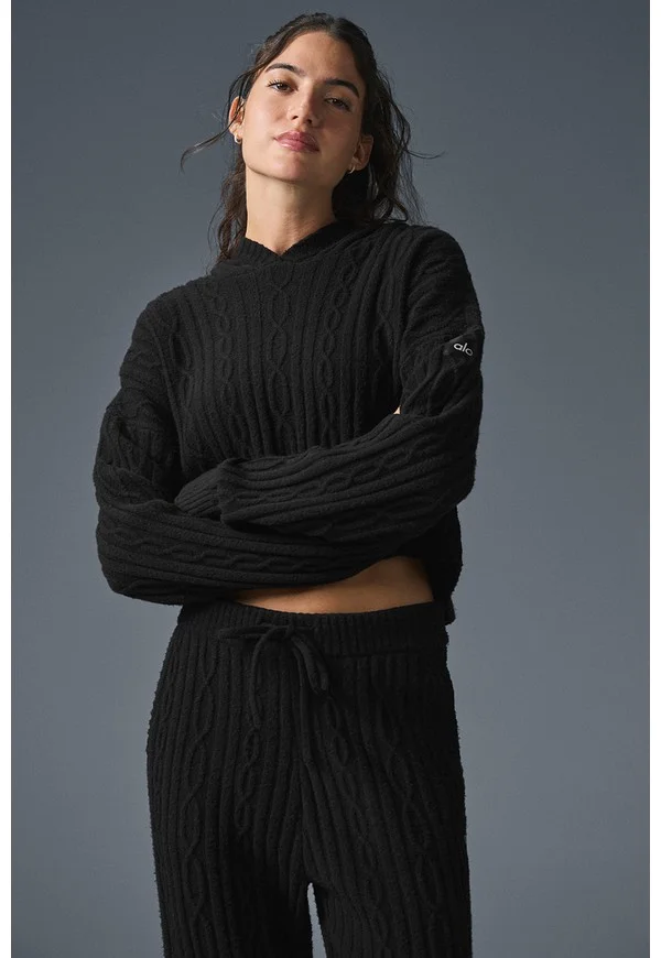 Cable Knit Winter Bliss Hoodie - Black - Black / XS