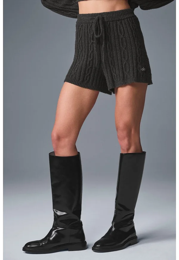 Cable Knit Winter Bliss Short - Dark Heather Grey - Dark Heather Grey / S