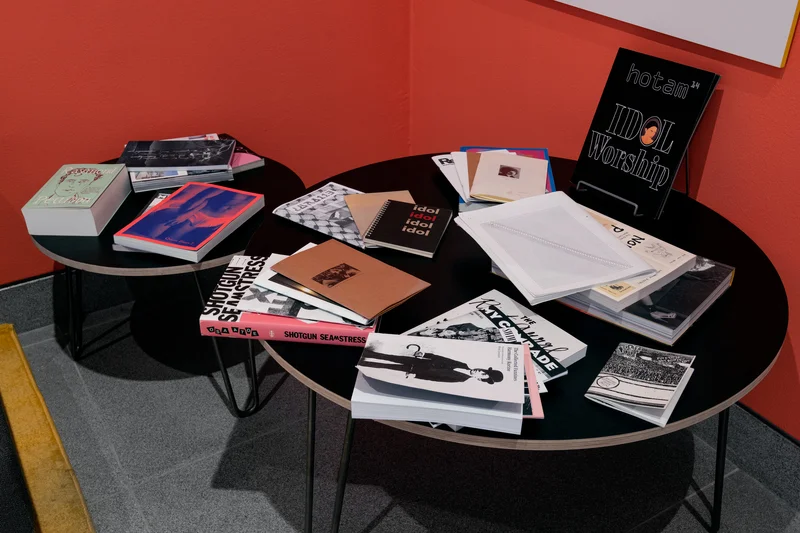 A photograph of zines on a table