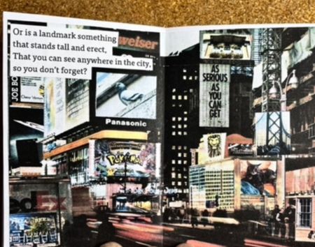 A photograph of a zine page featuring Times Square