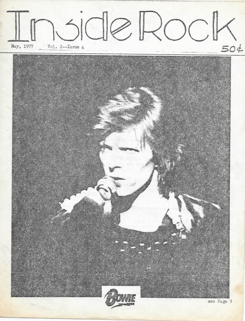 A photograph of a zine called “Inside Rock” with David Bowie on the cover
