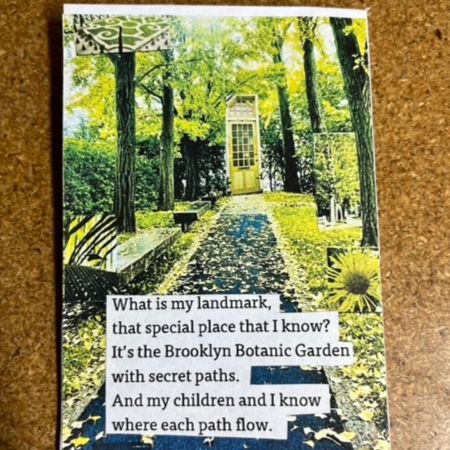 A photograph of a zine page featuring the Brooklyn Botanic Garden