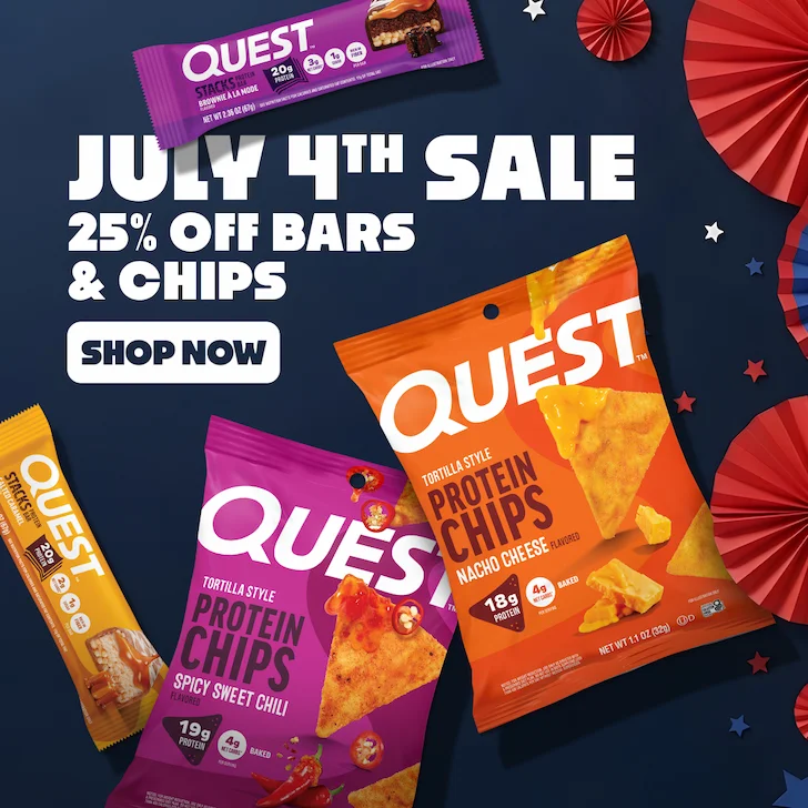 Quest Nutrition - July 4th Sale 25% Off Bars & Chips