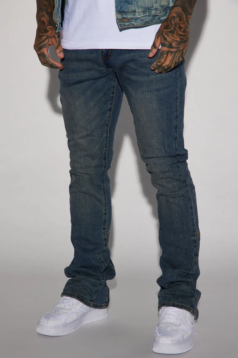 Image of Drop Top Back Zip Stacked Skinny Jeans - Vintage Blue Wash