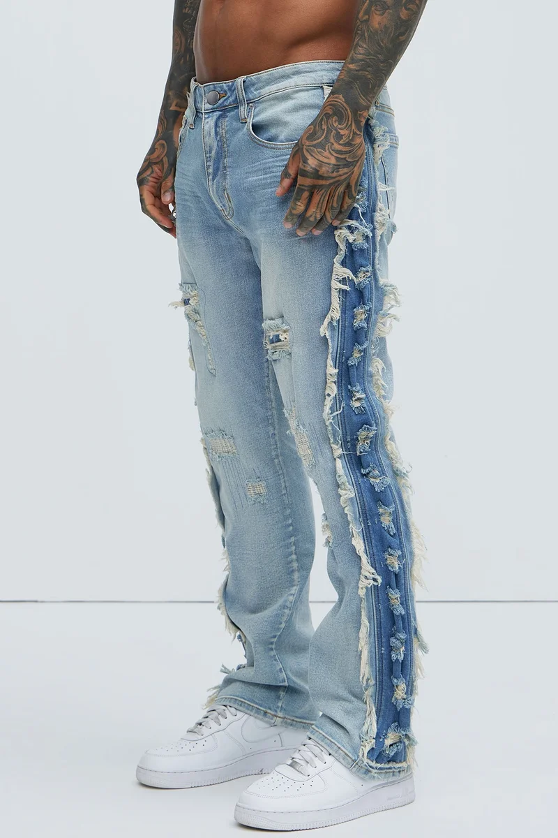 Image of Track Stacked Skinny Flare Jeans - Medium Blue Wash