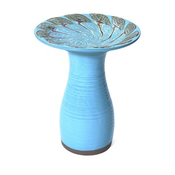 LuxenHome Powder Blue Vintage Ceramic 20"H Birdbath