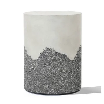 LuxenHome Gray and White Cement Round Outdoor Side Table