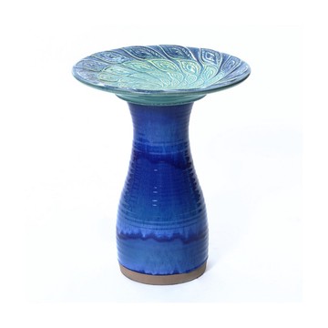 LuxenHome Blue Glazed Spiral Ceramic 20"H Birdbath